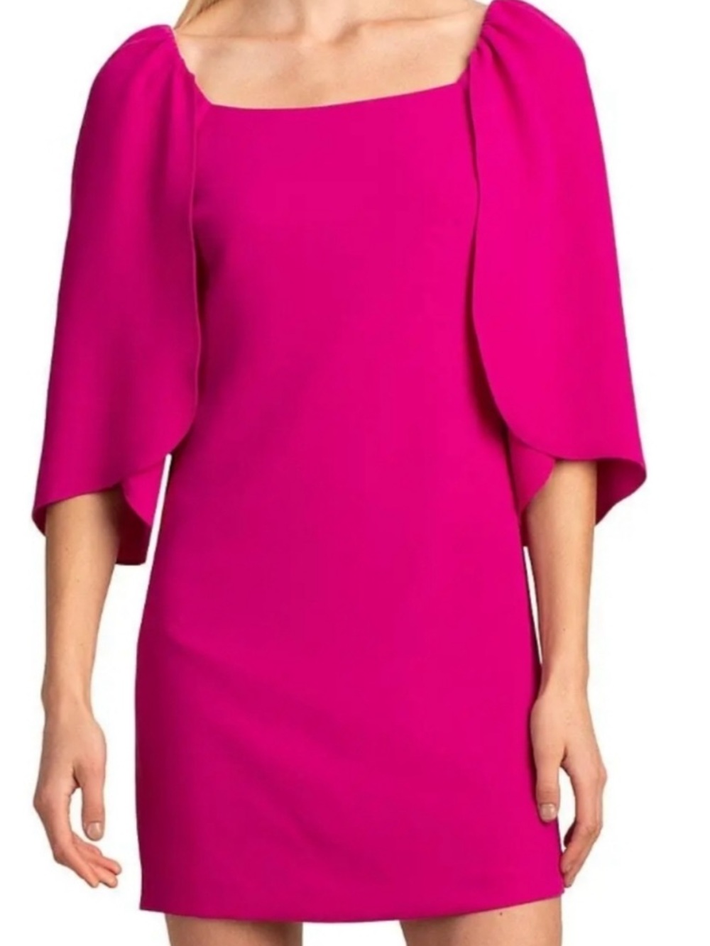 NWT !!!! Trina Turk Hot Pink Square-Neck Mini Dress with Draped Elbow Sleeves